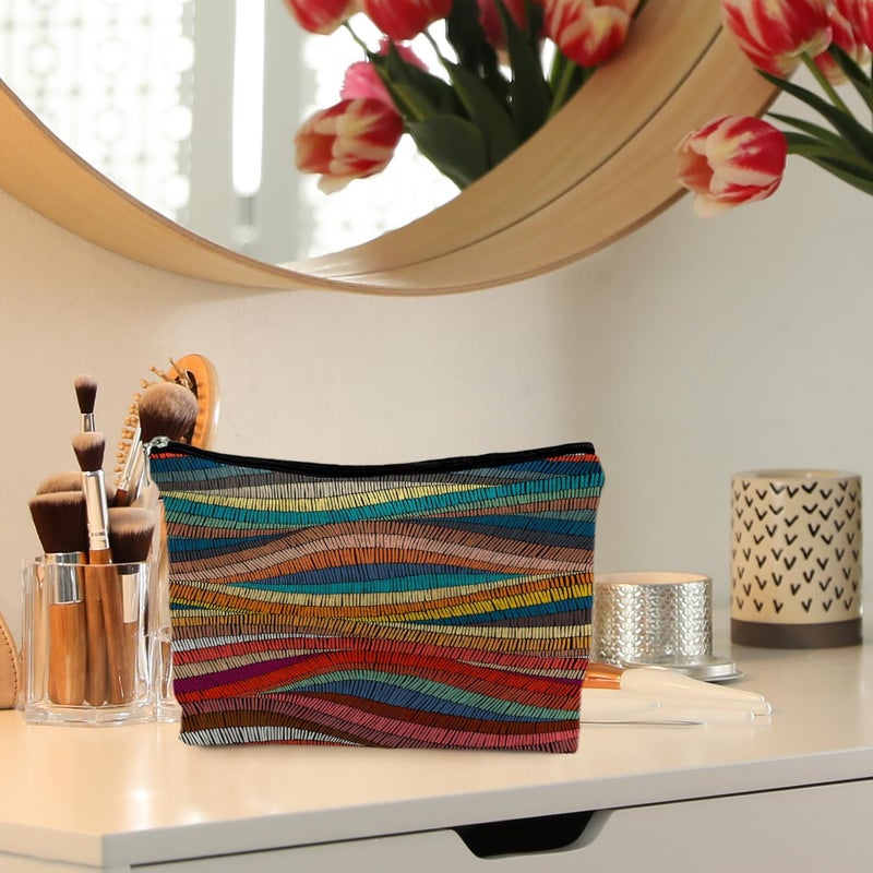 RYYCDOI 70s Retro Colorful Wavy Makeup Organizer, Vintage Aesthetic Women's Makeup Bag - Image 2